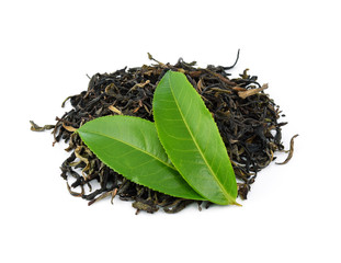 Green tea leaves with dried tea leaves