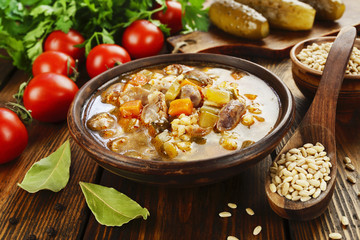 Rassolnik with chicken giblets