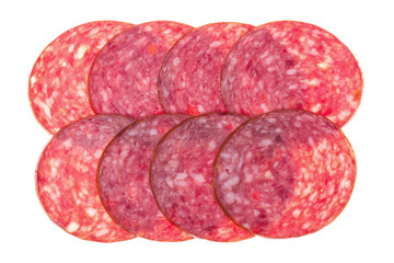 Salami smoked sausage on white background