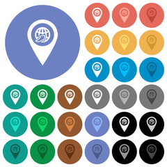 International route GPS map location round flat multi colored icons