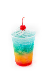 Italian soda and cherry in plastic cup