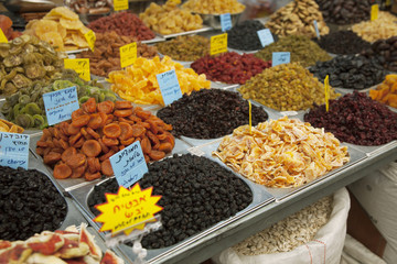 Dry fruits on the market in Jerusalem, Israel