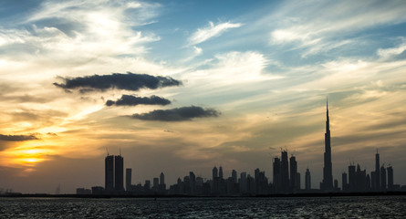 Fototapeta na wymiar Dubai skyline at Sunset