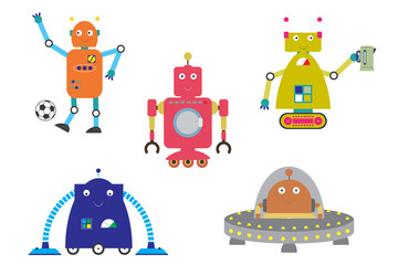 Cute funny robots set © naum