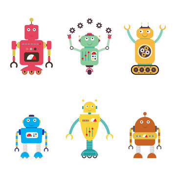 Robots collection. android isolated on white background