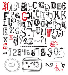 Whimsical Alphabet, Numbers and Special Character Glyphs - Playful sets of two full typefaces, including numbers, question and exclamation mark and keyboard characters