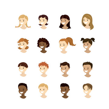 Set teenager faces,different nation and races