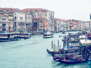 Gorgeous view of the Grand Canal with gondolas in Venice, Italy.
