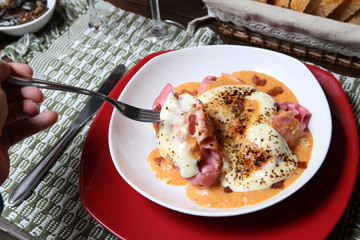 Italian dinner with breads, water and wine, table tidy