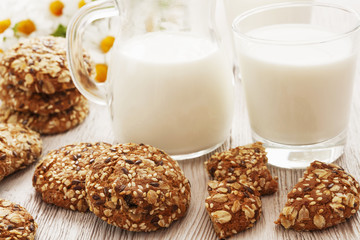 Oatmeal cookies and milk