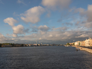 City landscape with the river Neva of St. Petersburg in the evening