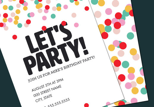 Colorful Confetti Birthday Party Invitation