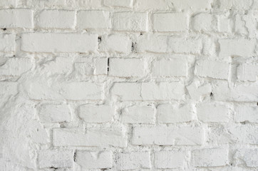 White brick wall texture. White background. Old masonry painted white