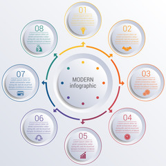 infographic diagram with 8 options circles.