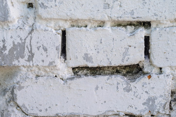 White brick wall texture. White background. Old masonry painted white