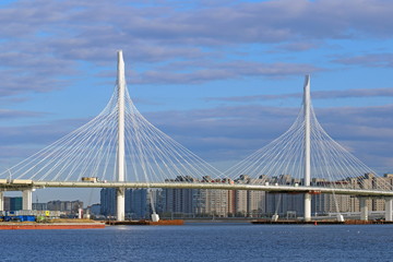 Fototapeta na wymiar Cable-stayed bridge in Saint Petersburg