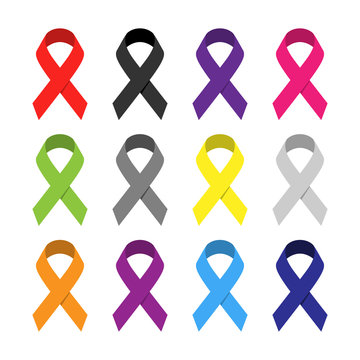 Multicolor awareness ribbon set on white background.