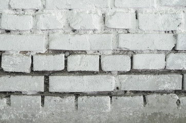White brick wall texture. White background. Old masonry painted white