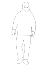Vector, isolated, outlines man in mask, sketch, outline, terrorist