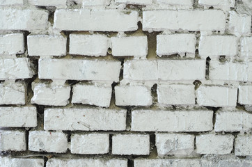 White brick wall texture. White background. Old masonry painted white
