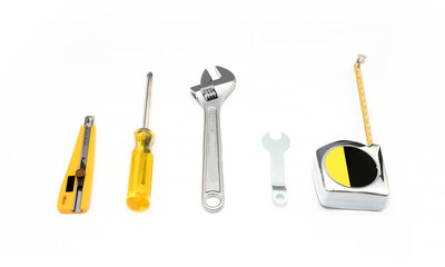 Craftsman tools isolated on white.