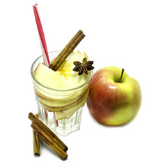 Detox water with apple, cinnamon and anise isolated on white background. Healthy lifestyle.