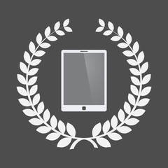 Isolated laurel wreath with a tablet computer