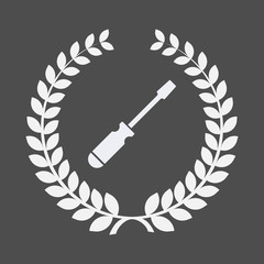 Isolated laurel wreath with a screwdriver
