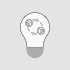 Isolated light bulb with a dollar euro exchange sign