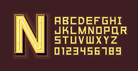 Fototapeta premium Yellow Neon Light Alphabet Font
