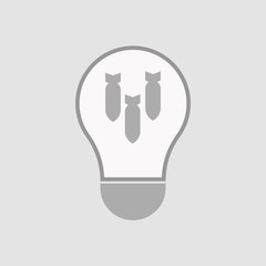 Isolated light bulb with three bombs falling