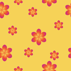 Breezy seamless pattern with frangipani. Blossom of Plumeria on yellow background can be used for textile, print, wrapping paper or computer wallpaper. Spring or summer backdrop for design of products