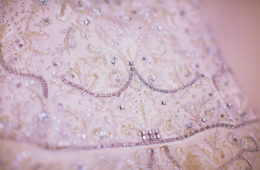 Detail of stitched lace net luxury wedding dress