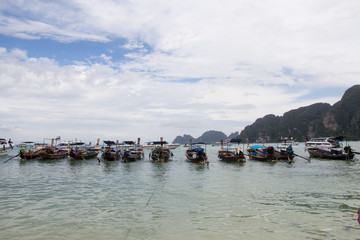 The fishing boats in Phi Phi island , Thailand.