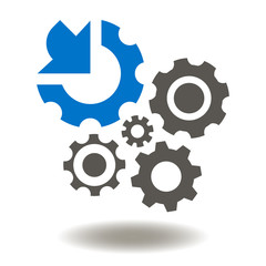 Gears Arrow Integration Vector Icon. Cogwheel integrated Mechanism Illustration. Industrial Business Integrate Logo Sign.