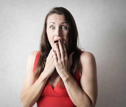 Scared and surprised woman