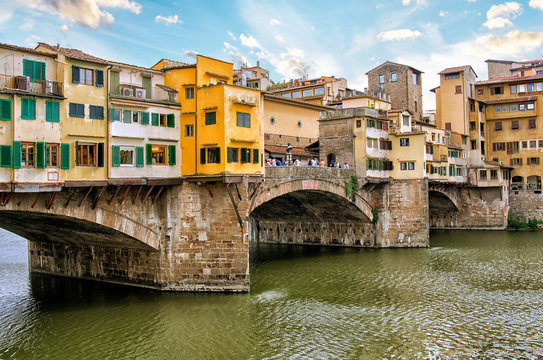 Florence, Italy, famous Ponte Vecchio, one of Florence's oldest and most photographed bridges.