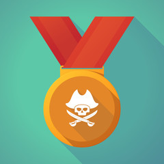 Long shadow medal with a pirate skull