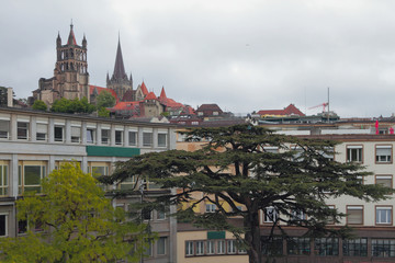 Fototapeta na wymiar City and cathedral. Lausanne, Switzerland