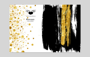 Gold Design Templates. Abstract luxury textures, grunge dirty brushes for trendy Backgrounds
