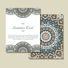 Invitation graphic card with mandala. Decorative ornament for card design wedding, bithday, party, greeting. Vintage mandala element. Vector illustration