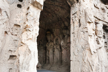 carved statues in Middle Binyang Cave in Longmen