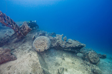 rebreather diver on wreckage at million dollar point vanuatu
