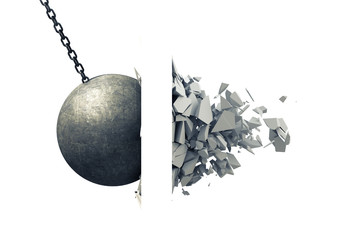 Metallic Wrecking Ball Shattering Wall - 158785698