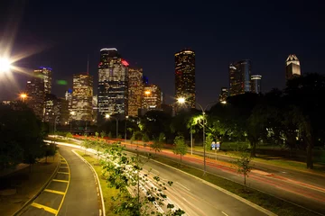 Fotobehang Houston Downtown Skyline Illuminated at Blue Hour © romanslavik.com
