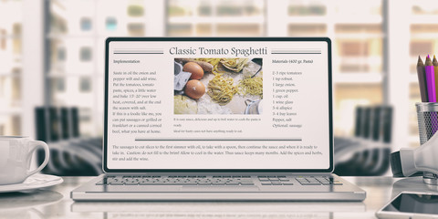 Obraz premium Online recipe concept. 3d illustration