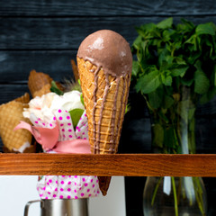 Chocolate ice cream scoop isolated on white background