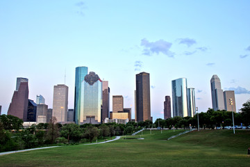 Fototapeta na wymiar Houston Downtown Skyline Illuminated at Sunset