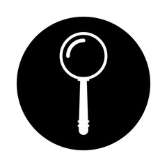 Magnifier circle icon. Black round icon isolated on white background. Magnifying glass simple silhouette. Web site page and mobile app design vector element.