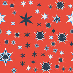 Seamless texture orange stylized flowers and stars.